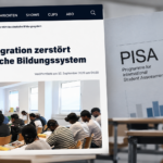 Alt-Text: **Screenshot eines NIUS-Artikels zur PISA-Studie mit der Überschrift „Massenmigration zerstört das deutsche Bildungssystem“, daneben eine Darstellung der PISA-Auswertung der OECD.**
