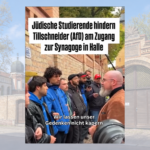 Jüdische Studierende schützen den Eingang der Synagoge in Halle