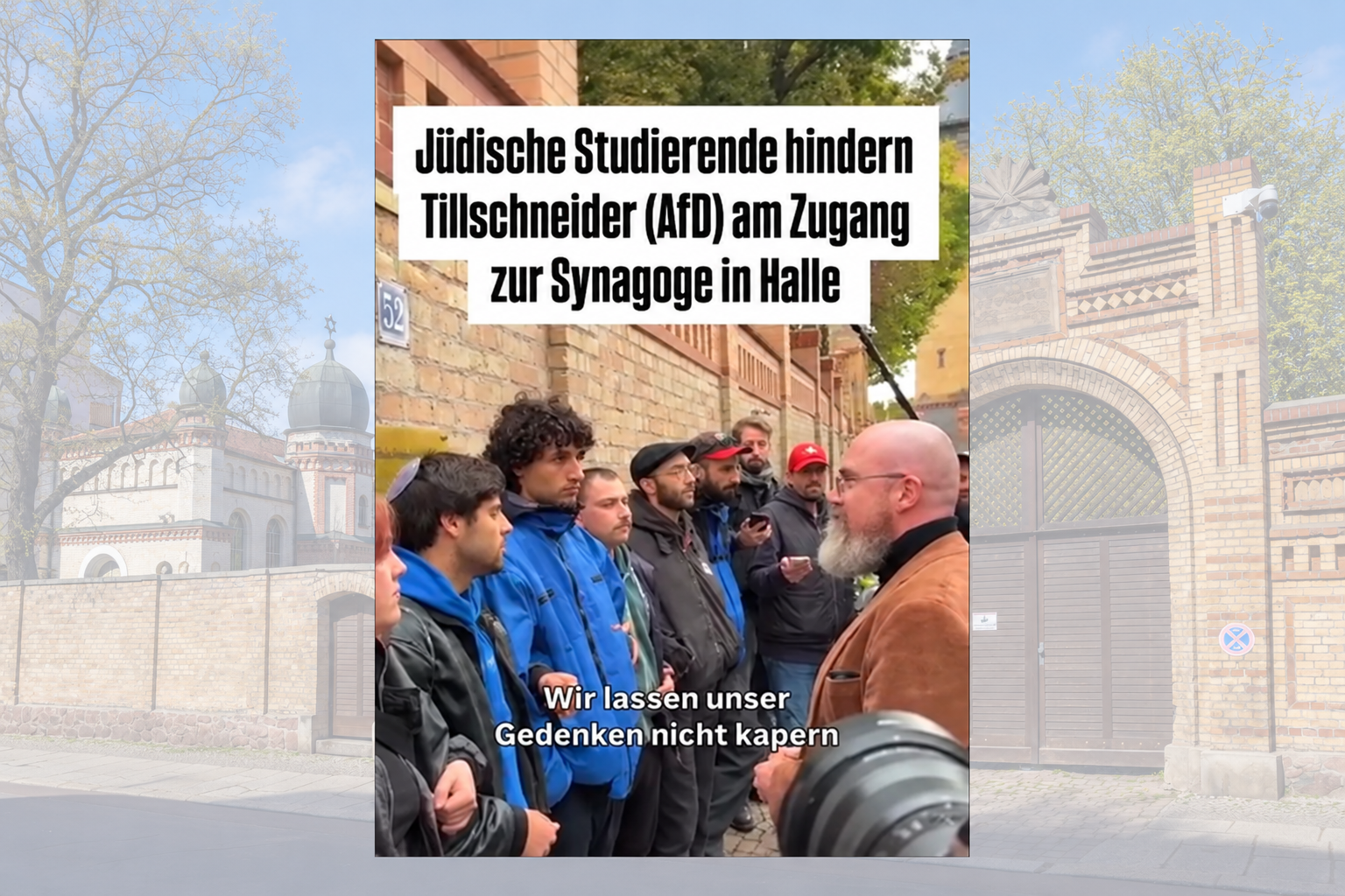 Jüdische Studierende schützen den Eingang der Synagoge in Halle