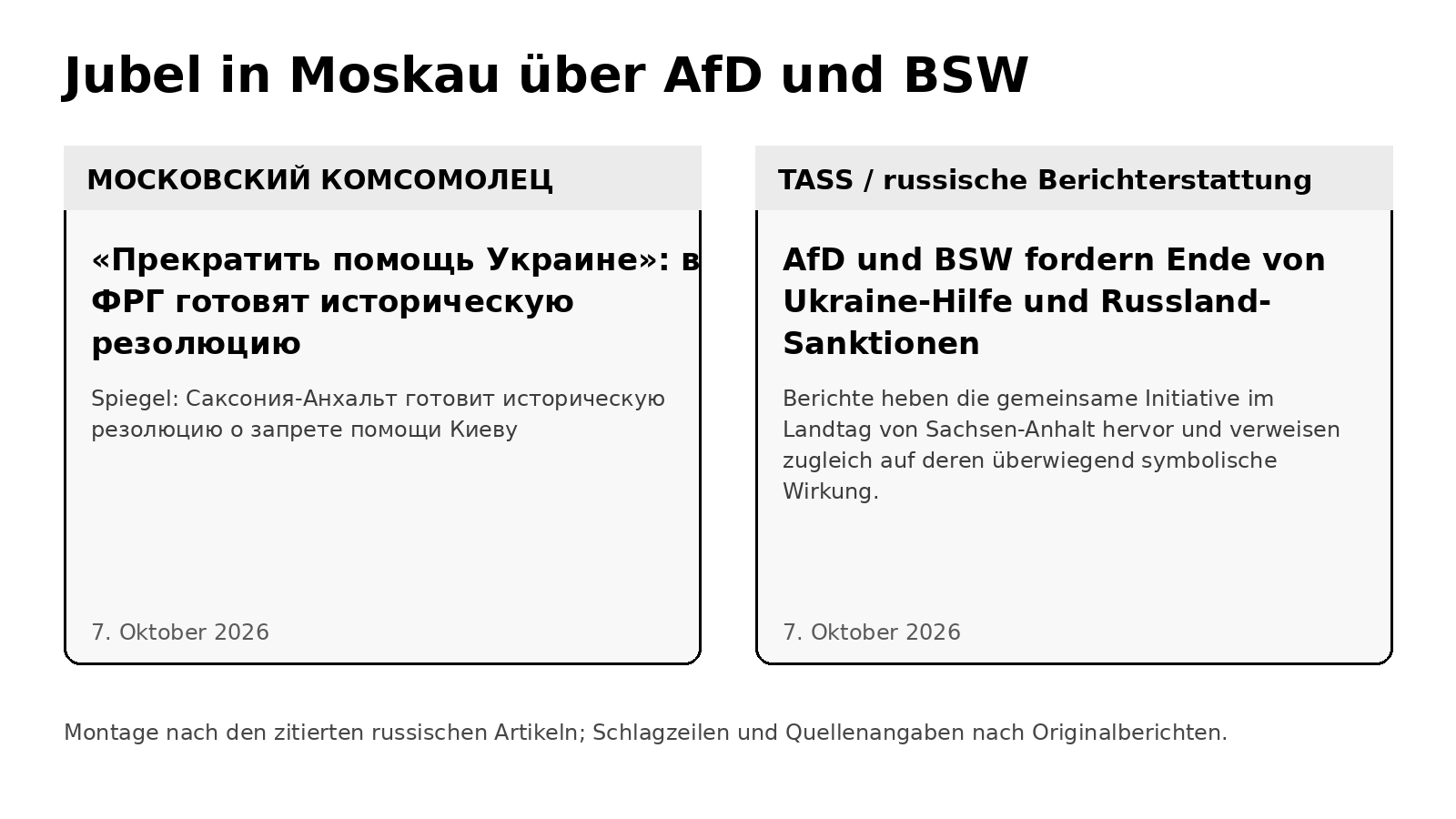 Screenshots von russischen Medienberichten über AfD und BSW